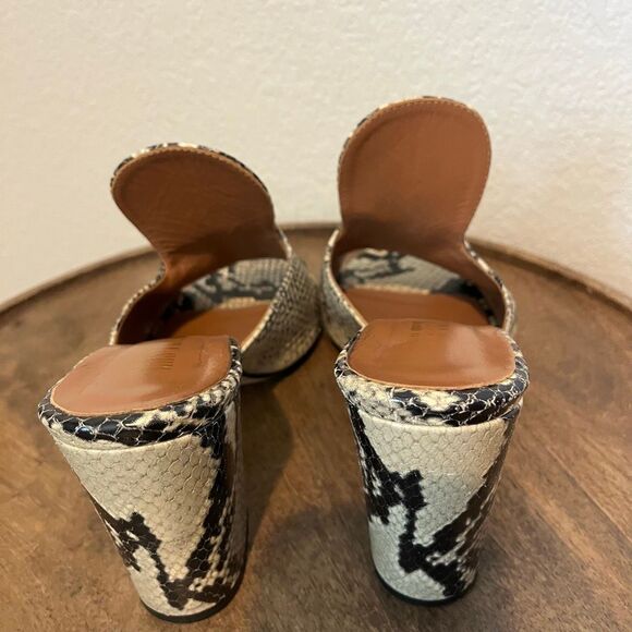 Paris Texas Snake Embossed Leather Beige Black Heeled Mules Women's Size 39 US 9 - Picture 5 of 9